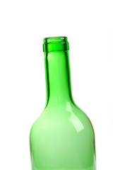 one empty green wine bottle isolated on white background