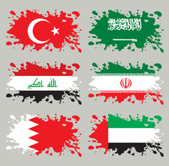 Splash flags set Middle East Asia. Each in separated layer