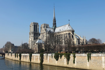 Notre Dame cathedral in the center of Paris, France