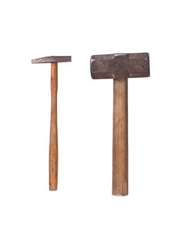 Old and rusty sledge hammer and list hammer