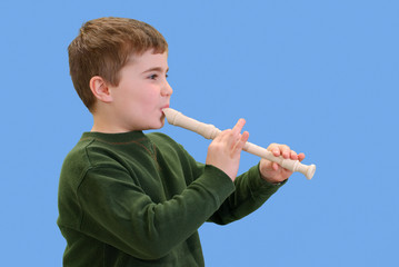 Child Playing His Recorder