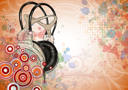 headphones & floral background