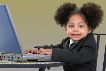 Beautiful Little Business Woman Working On Laptop