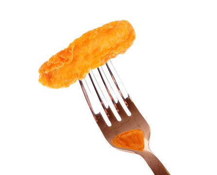 Fried Pieces  Of  Chicken On The Fork