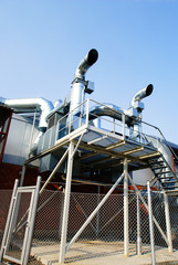 Industrial zone, Steel pipelines in blue tones