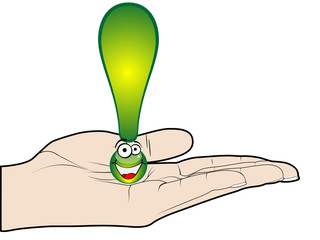 exclamation sign in a human palm