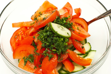 Fresh salad with tomatoes, cucumber and dill
