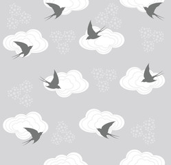 Cute seamless swallow and cloud pattern