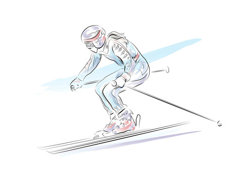 hand drawn  sketch of the skier