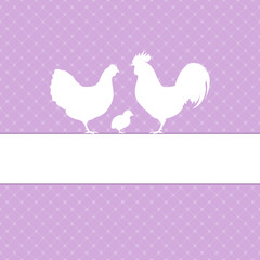 Easter Card Rooster, Hen & Chick Purple
