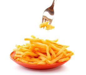fried potatoes on white background