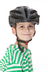 Boy bicyclist with helmet