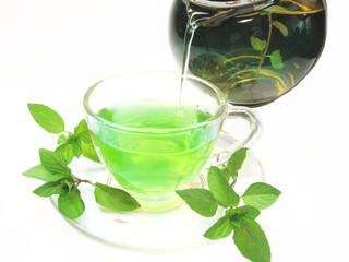 green herbal tea with fresh mint