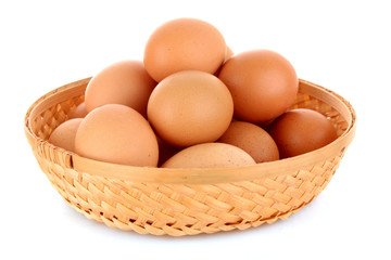 Eggs in basket isolated on white