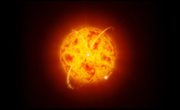 Computer Generated sun flare activity with solar eruptions