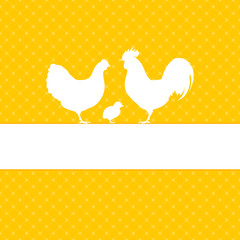Easter Card Rooster, Hen & Chick Yellow