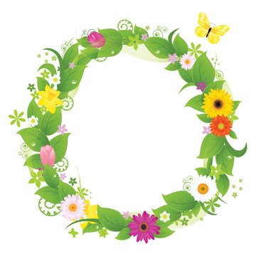 Wreath From Flowers And Leaves