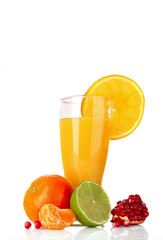 Fruits and glasses with juice isolated on white