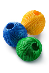 Acrylic yarn clews - green, blue and yellow