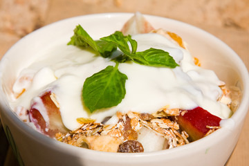 Bowl of muesli with yogurt