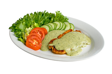 Salmon medallion with lemon dill sauce