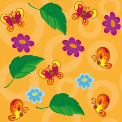 Türaufkleber nahtlose Blumen und Schmetterlinge © polkan61