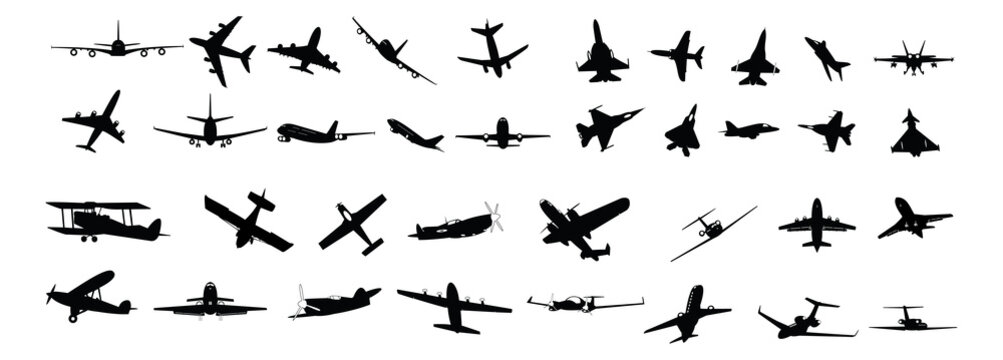 miltary, passenger, propeller and business aircraft silhouettes