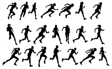 Runners running silhouettes