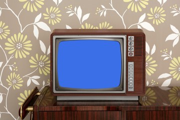 retro wooden tv on wooden vitage 60s furniture