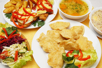 Polish food , dumplings in the center