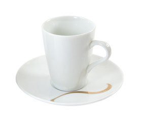 One white empty coffee cup on white background