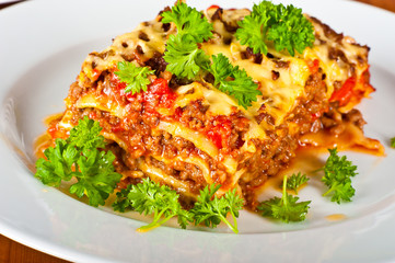 Plate with lasagne