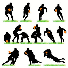 Rugby silhouettes set - obrazy, fototapety, plakaty
