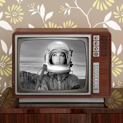 space odyssey mars astronaut on retro 60s tv