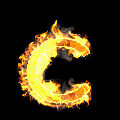 Burning and flame font C letter