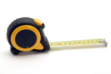 isolated black-yellow measuring tape on white