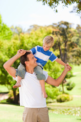 Man giving son a piggyback