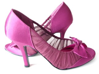 Pink and Burgundy Satin High Heels with Bow