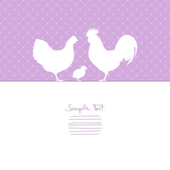 Easter Card Rooster, Hen & Chick Background Purple