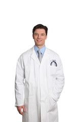 Doctor standing on white background