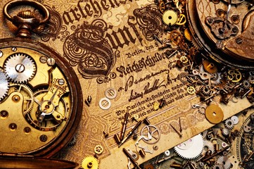 The gears on the old banknote