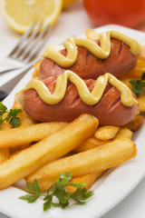 Grilled sausage with french fries