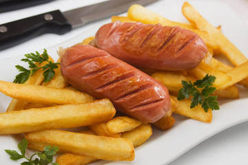 Fried sausage with french fries