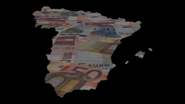 Spain map with scrolling Euros animation