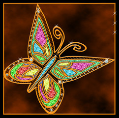 Бабочка-подвеска, золотая инструктированная камнями