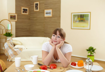 wife at home in the kitchen