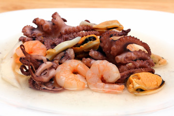 cocktail of seafood on plate