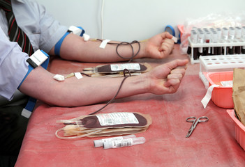 blood donors in laboratory at donation