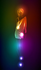 Hand-drawn fashion model from a neon. Vector illustration. A lig