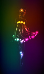 Hand-drawn fashion model from a neon. Vector illustration. A lig